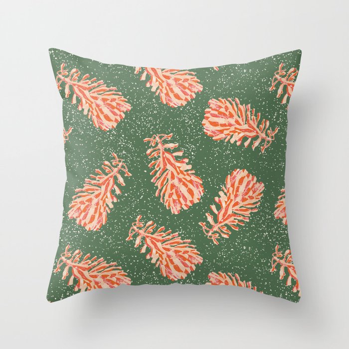 Dancing Pinecones in Sage Green & Red Throw Pillow Gallery Image 1