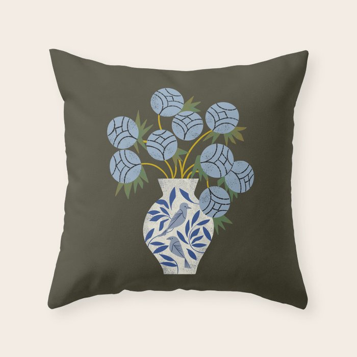 Bird Vase Bouquet Throw Pillow Gallery Image 1