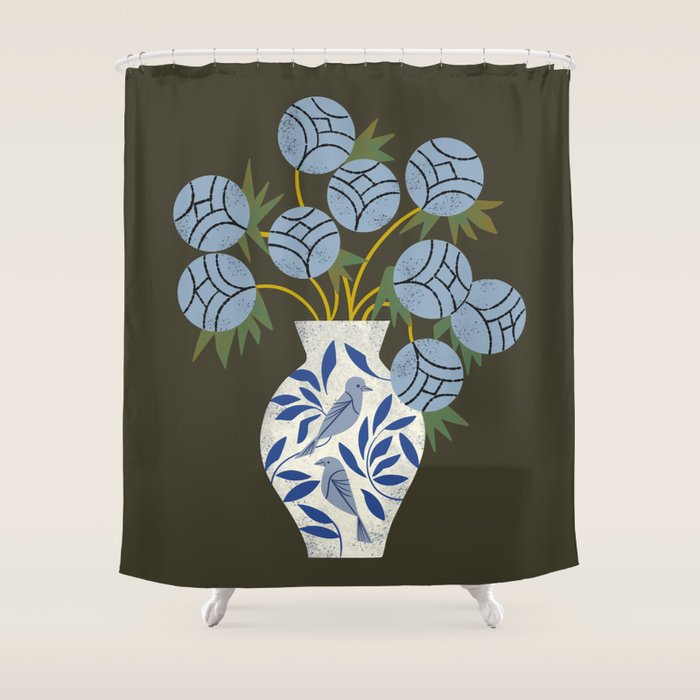 Bird Vase Bouquet Shower Curtain Gallery Image 1