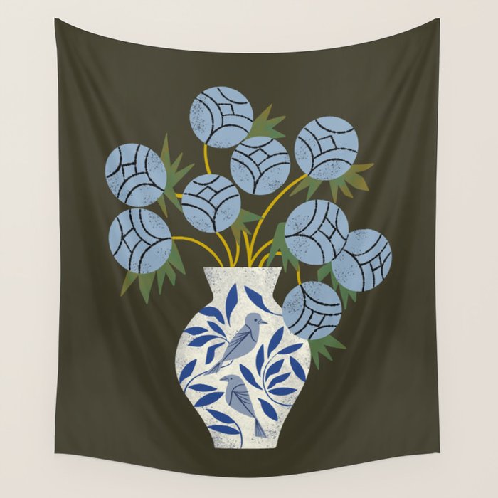 Bird Vase Bouquet Wall Tapestry Gallery Image 1