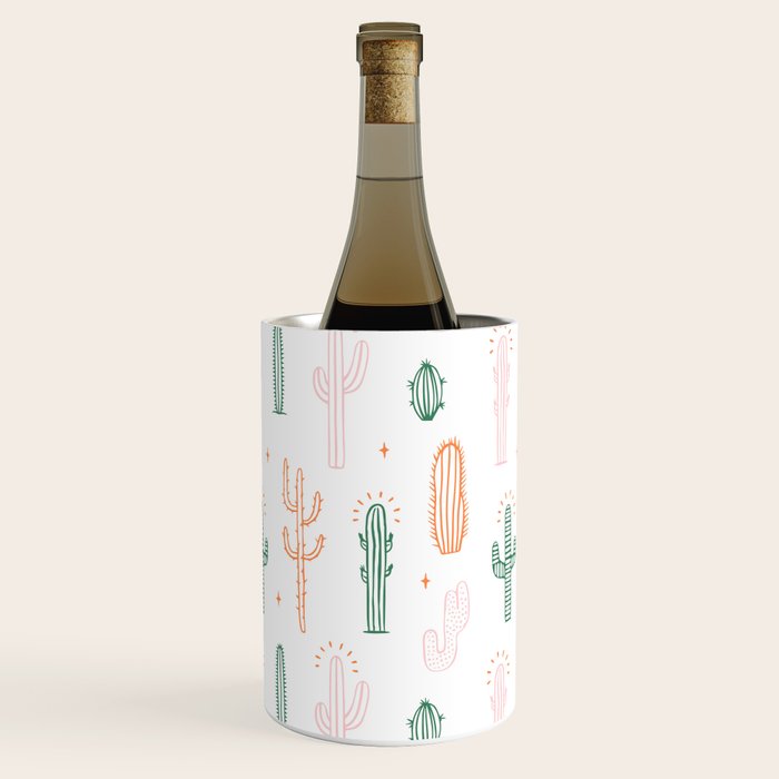 Retro hand drawn cactus plant pattern Wine Chiller Gallery Image 1