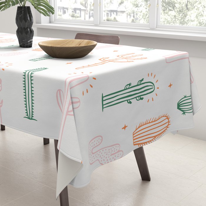 Retro hand drawn cactus plant pattern Tablecloth Gallery Image 3