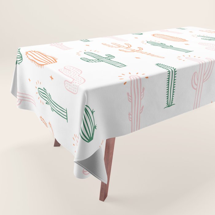 Retro hand drawn cactus plant pattern Tablecloth Gallery Image 1