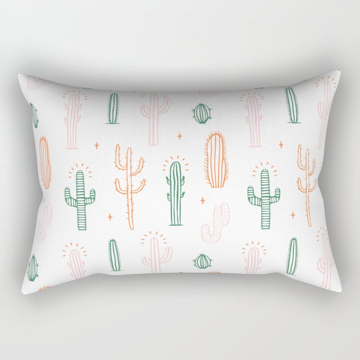 Retro hand drawn cactus plant pattern Rectangular Pillow Gallery Image 1