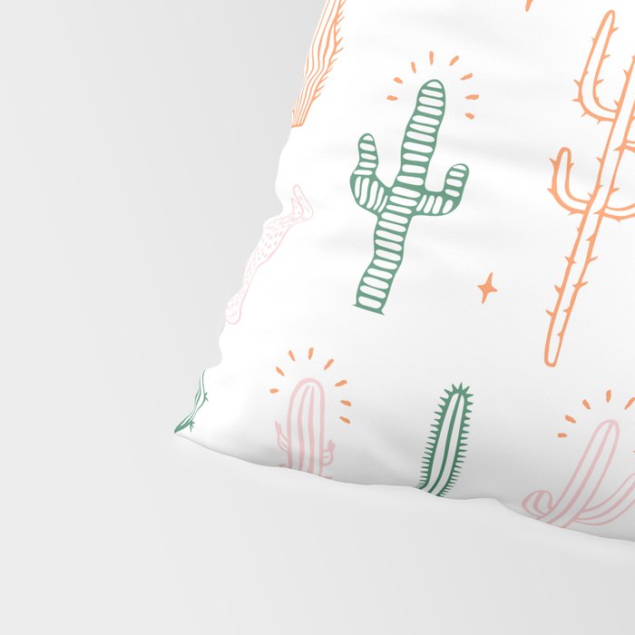 Retro hand drawn cactus plant pattern Pillow Sham Gallery Image 4