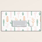 Retro hand drawn cactus plant pattern Desk Mat Gallery Image 1