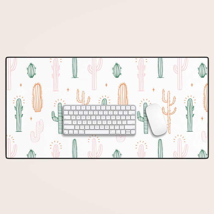 Retro hand drawn cactus plant pattern Desk Mat Gallery Image 1
