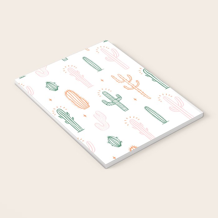 Retro hand drawn cactus plant pattern Notebook Gallery Image 3