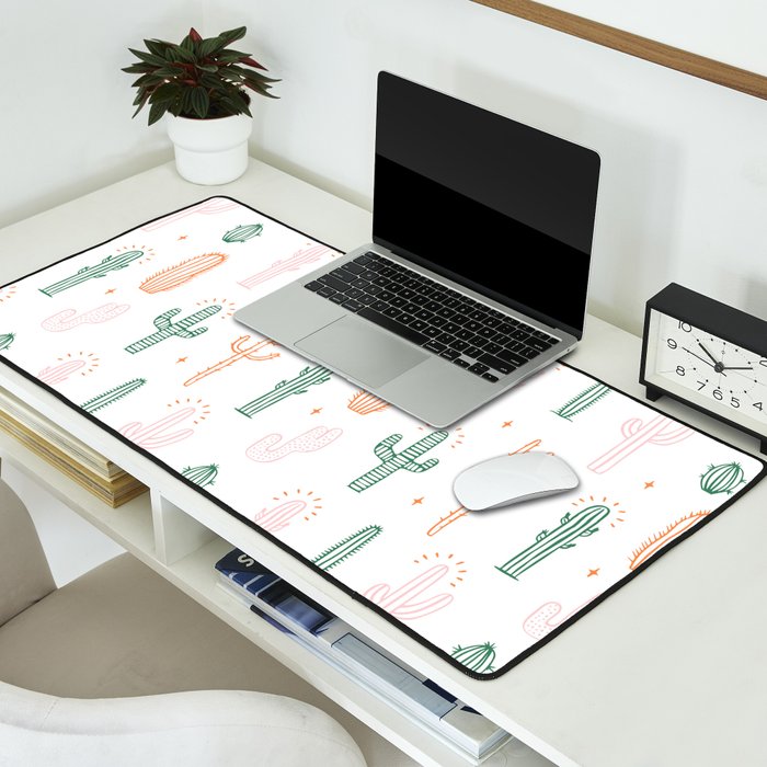 Retro hand drawn cactus plant pattern Desk Mat Gallery Image 2