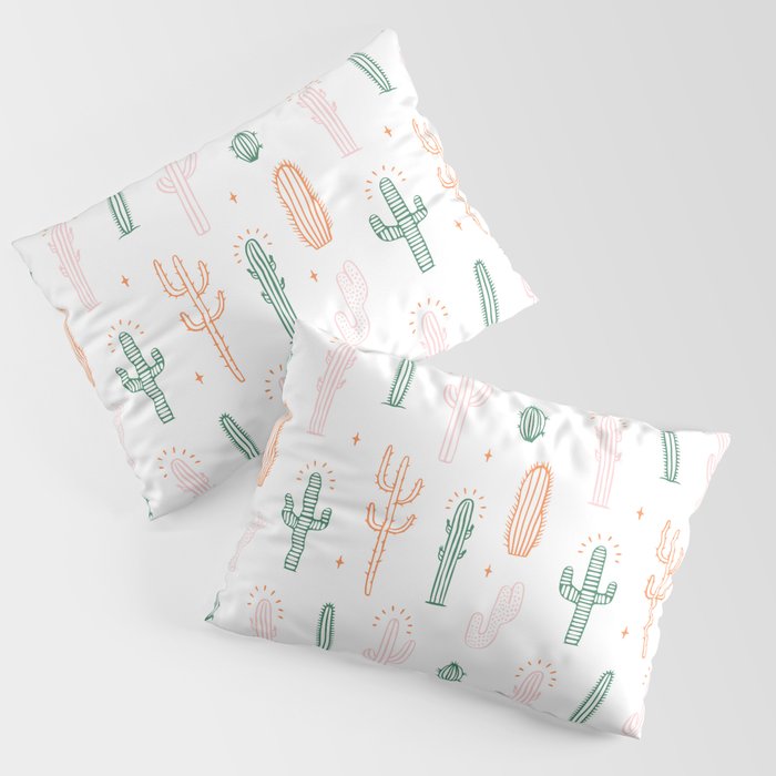 Retro hand drawn cactus plant pattern Pillow Sham Gallery Image 1