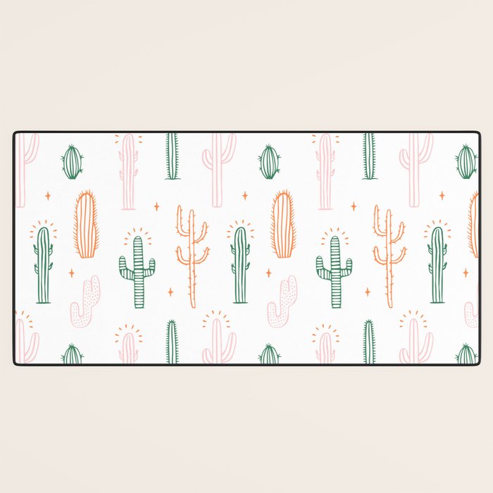 Retro hand drawn cactus plant pattern Desk Mat Gallery Image 3