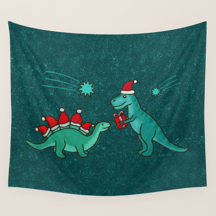 Cute Christmas Dinosaurs Dinos Dinosaur Wall Tapestry Gallery Image 4