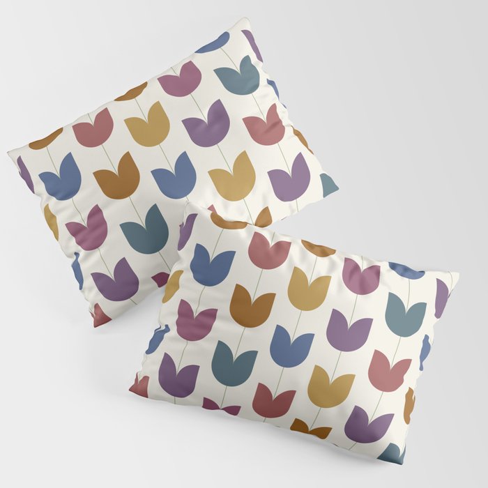 Spring Tulips VIII Multicolor Mid Century Flowers Pillow Sham Gallery Image 3