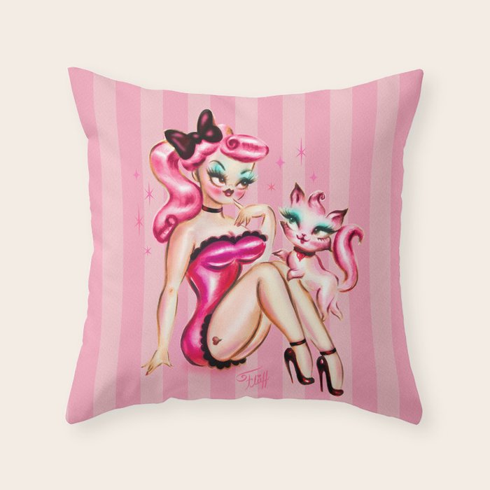 Smitten Kitten Pinup Doll Throw Pillow Gallery Image 6
