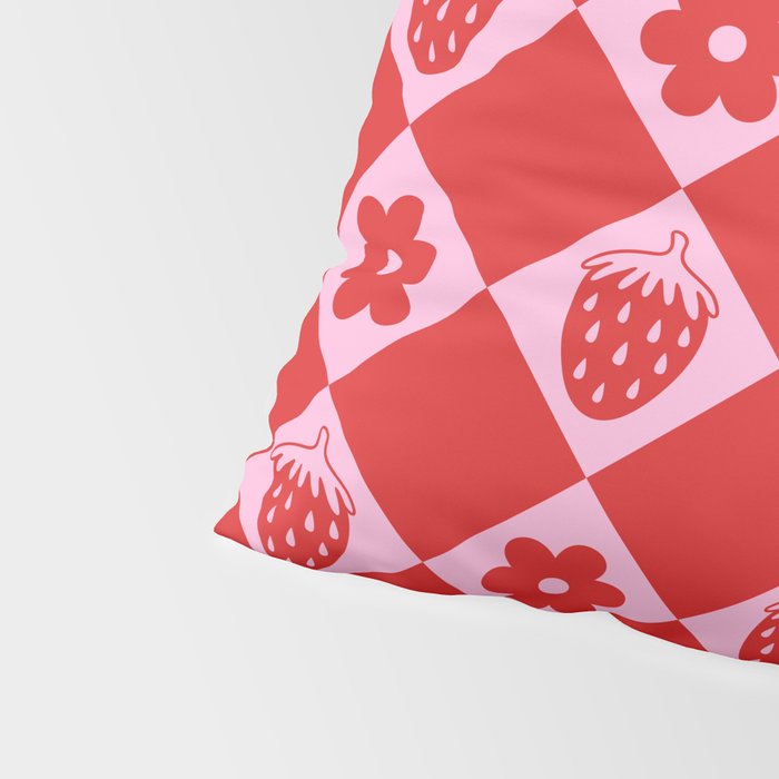 Flowers And Strawberry Pink & Red Checker Pillow Sham Gallery Image 4