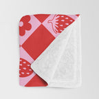 Flowers And Strawberry Pink & Red Checker Throw Blanket Gallery Image 3