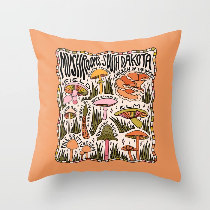 Mushrooms of South Dakota Throw Pillow Gallery Image 1