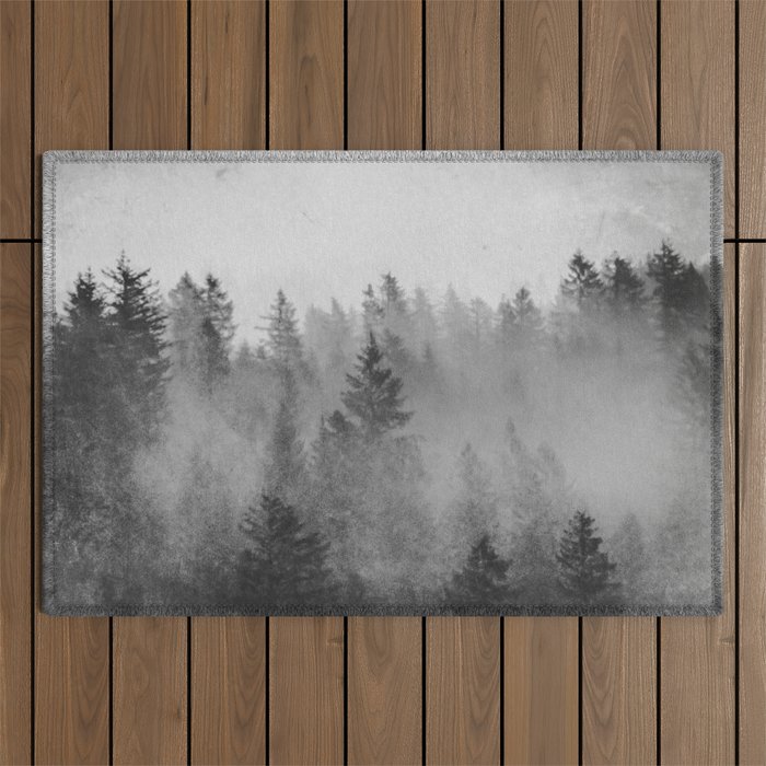 Black and White Forest Abstract Outdoor Rug Gallery Image 1
