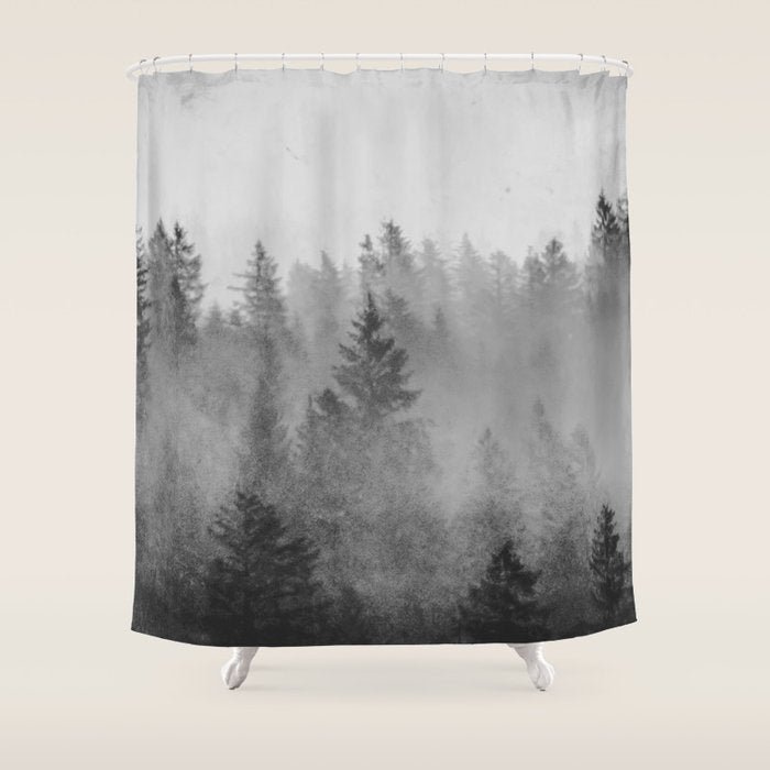 Black and White Forest Abstract Shower Curtain Gallery Image 1