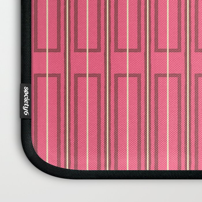 Eclectic Geometric Geo Box Striped Pattern in Bold Pink Brown Cream Laptop Sleeve Gallery Image 3