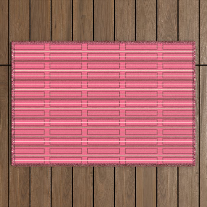 Eclectic Geometric Geo Box Striped Pattern in Bold Pink Brown Cream Outdoor Rug Gallery Image 1