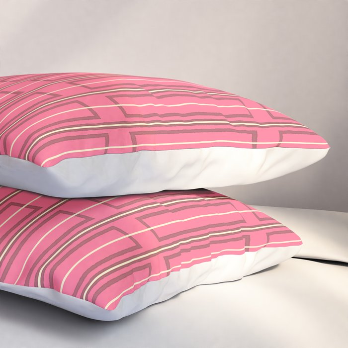 Eclectic Geometric Geo Box Striped Pattern in Bold Pink Brown Cream Pillow Sham Gallery Image 3