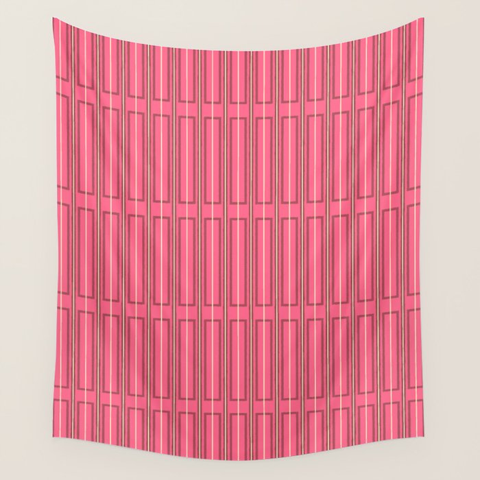 Eclectic Geometric Geo Box Striped Pattern in Bold Pink Brown Cream Wall Tapestry Gallery Image 4