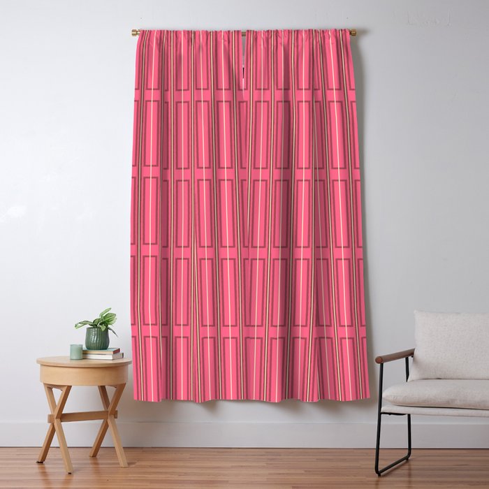 Eclectic Geometric Geo Box Striped Pattern in Bold Pink Brown Cream Window Curtain Gallery Image 5