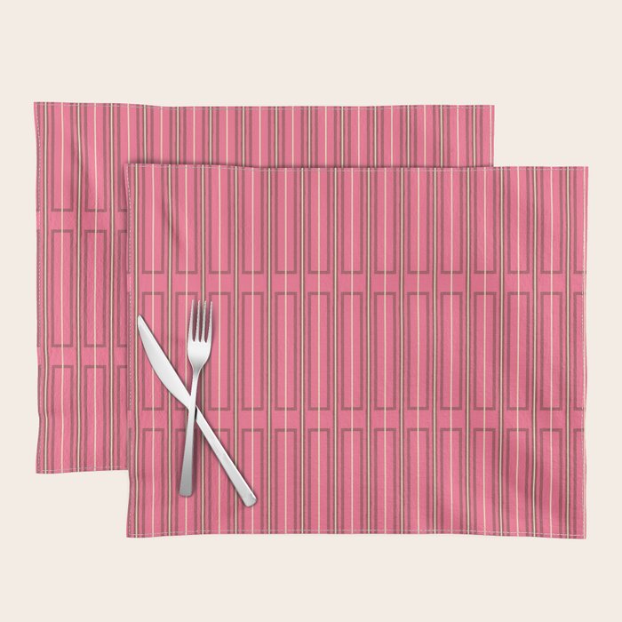 Eclectic Geometric Geo Box Striped Pattern in Bold Pink Brown Cream Placemat Gallery Image 1