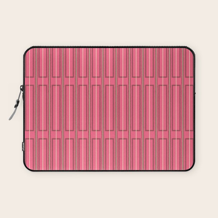 Eclectic Geometric Geo Box Striped Pattern in Bold Pink Brown Cream Laptop Sleeve Gallery Image 1