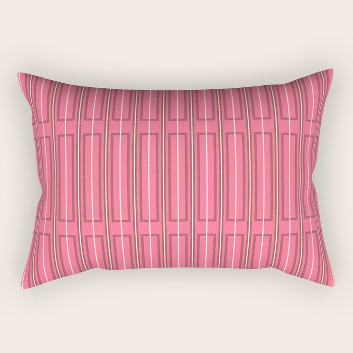 Eclectic Geometric Geo Box Striped Pattern in Bold Pink Brown Cream Rectangular Pillow Gallery Image 2