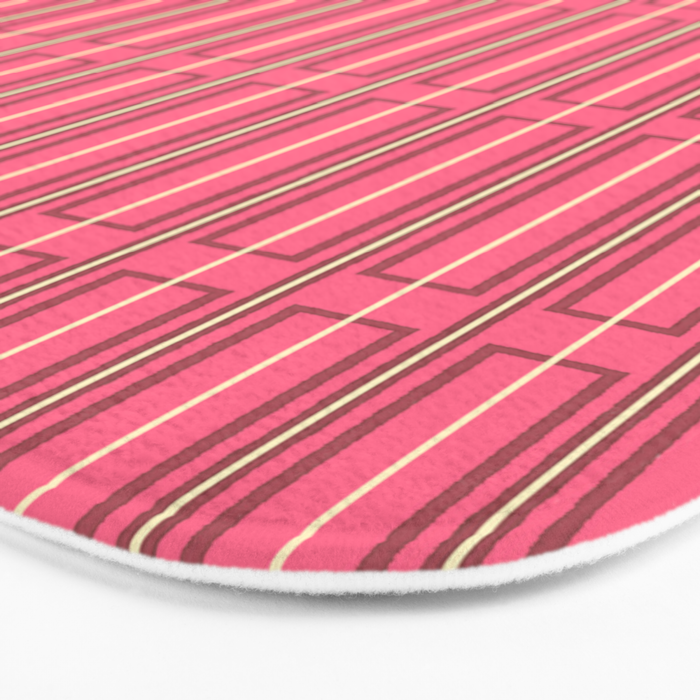 Eclectic Geometric Geo Box Striped Pattern in Bold Pink Brown Cream Bath Mat Gallery Image 3