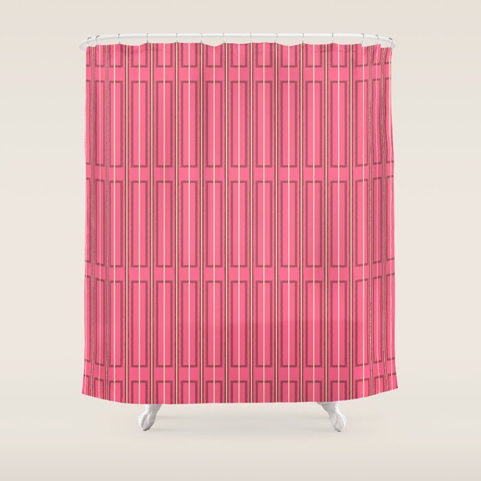 Eclectic Geometric Geo Box Striped Pattern in Bold Pink Brown Cream Shower Curtain Gallery Image 1