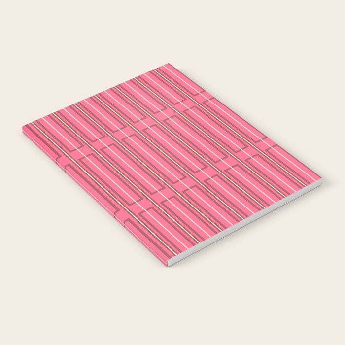 Eclectic Geometric Geo Box Striped Pattern in Bold Pink Brown Cream Notebook Gallery Image 1