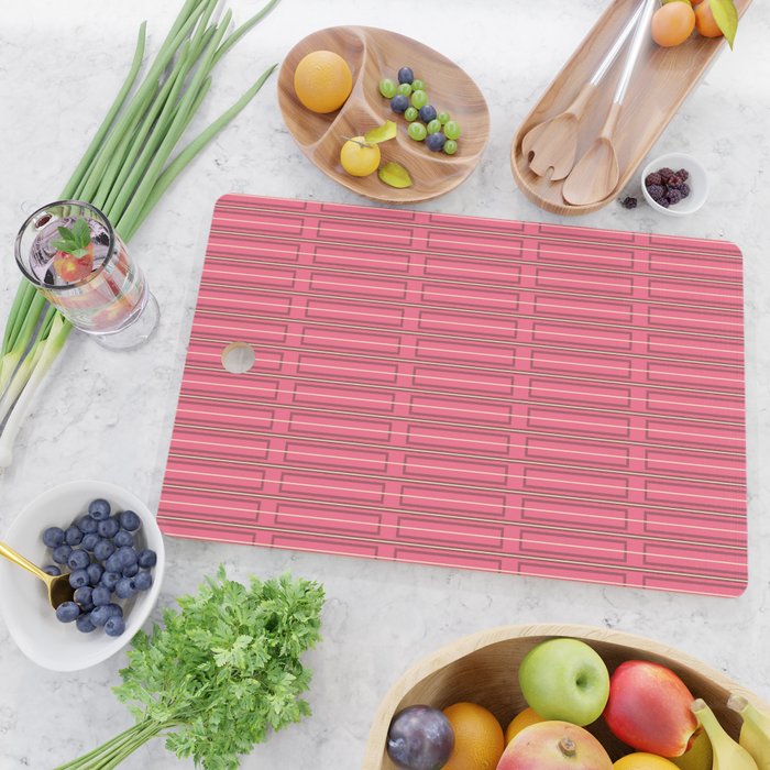 Eclectic Geometric Geo Box Striped Pattern in Bold Pink Brown Cream Cutting Board Gallery Image 2