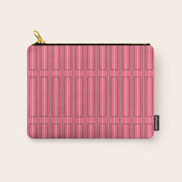 Eclectic Geometric Geo Box Striped Pattern in Bold Pink Brown Cream Carry All Pouch Gallery Image 1