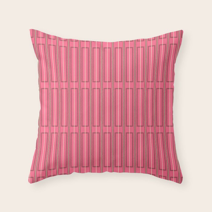 Eclectic Geometric Geo Box Striped Pattern in Bold Pink Brown Cream Throw Pillow Gallery Image 6