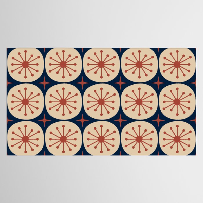 Retro Mid Century Modern Atomic Dots and Stars Pattern in Mid Mod Orange Beige Navy Blue Tablecloth Gallery Image 2