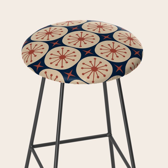 Retro Mid Century Modern Atomic Dots and Stars Pattern in Mid Mod Orange Beige Navy Blue Stool Gallery Image 2