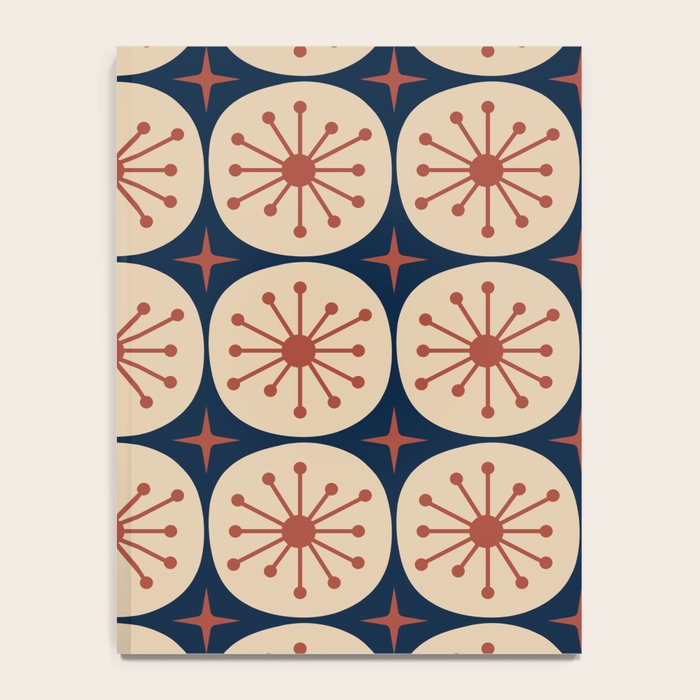 Retro Mid Century Modern Atomic Dots and Stars Pattern in Mid Mod Orange Beige Navy Blue Notebook Gallery Image 4