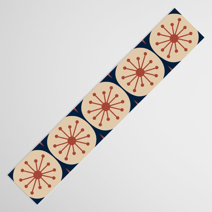 Retro Mid Century Modern Atomic Dots and Stars Pattern in Mid Mod Orange Beige Navy Blue Table Runner Gallery Image 3