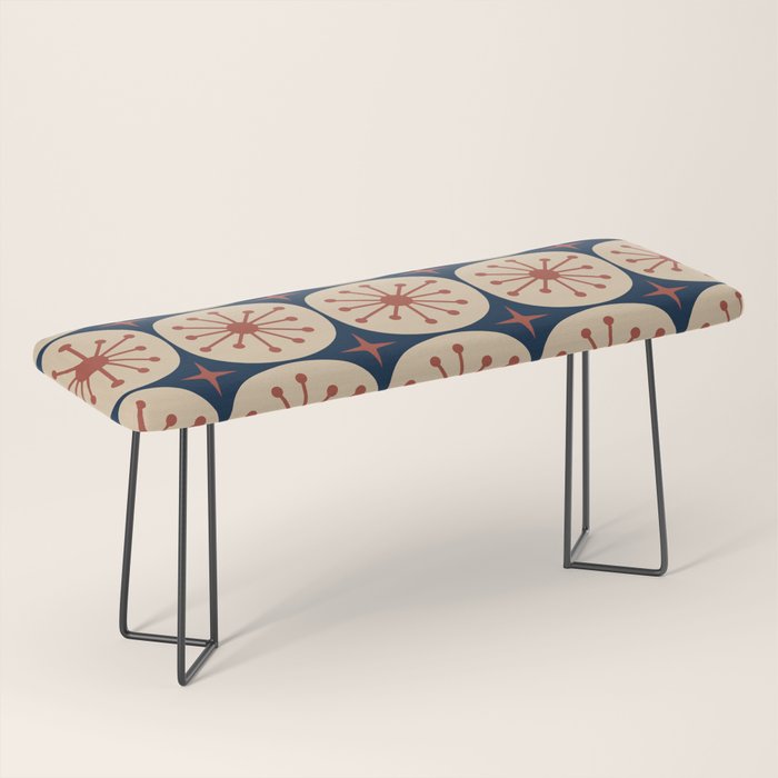 Retro Mid Century Modern Atomic Dots and Stars Pattern in Mid Mod Orange Beige Navy Blue Bench Gallery Image 1