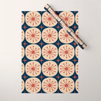 Retro Mid Century Modern Atomic Dots and Stars Pattern in Mid Mod Orange Beige Navy Blue Wrapping Paper Gallery Image 1