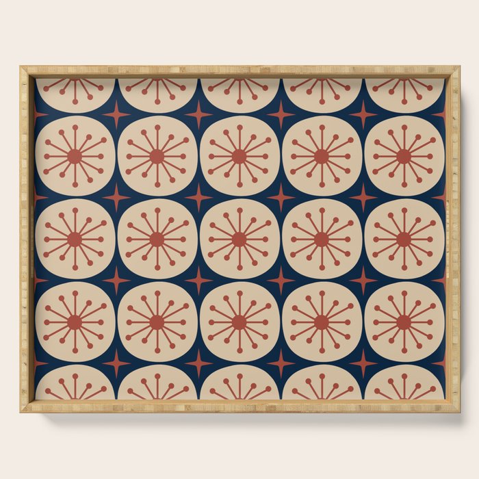 Retro Mid Century Modern Atomic Dots and Stars Pattern in Mid Mod Orange Beige Navy Blue Serving Tray Gallery Image 1