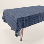 Blue Indigo Jeans Color, Bohemian Oriental Traditional Moroccan Fabric Style Tablecloth Gallery Image 1