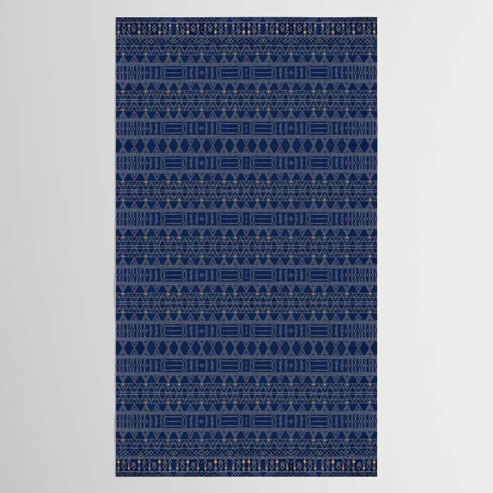 Blue Indigo Jeans Color, Bohemian Oriental Traditional Moroccan Fabric Style Tablecloth Gallery Image 2
