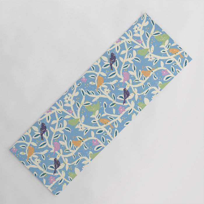 Birds in branches chalky blue Yoga Mat Gallery Image 1