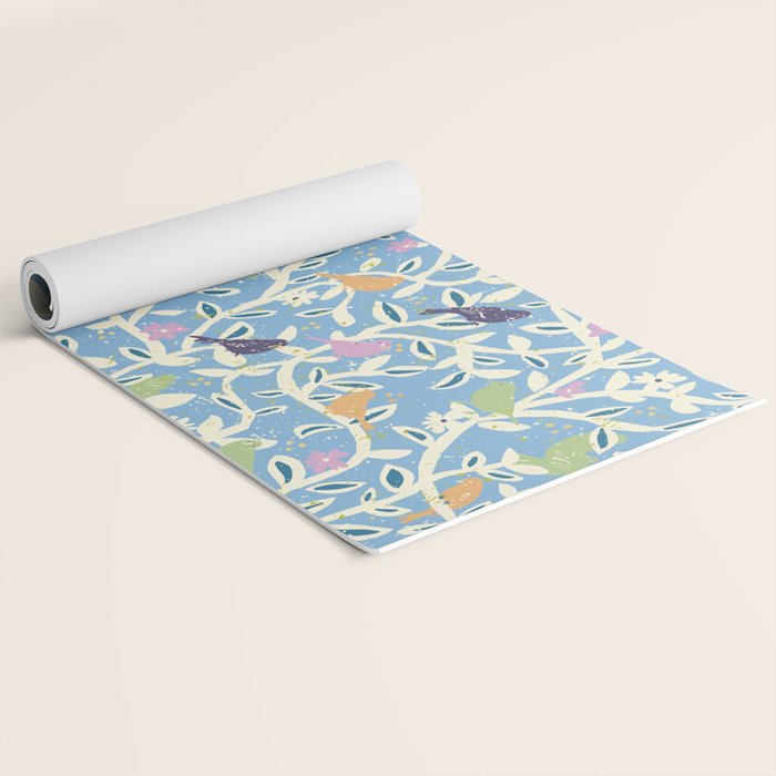 Birds in branches chalky blue Yoga Mat Gallery Image 2