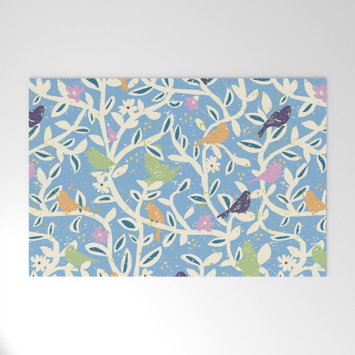 Birds in branches chalky blue Welcome Mat Gallery Image 1