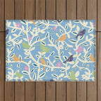 Birds in branches chalky blue Outdoor Rug Gallery Image 1